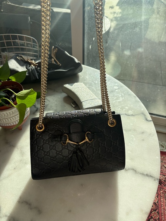 Gucci Handbags - GUCCI BLACK GUCCISSIMA EMILY SMALL CHAIN SHOULDER BAG
